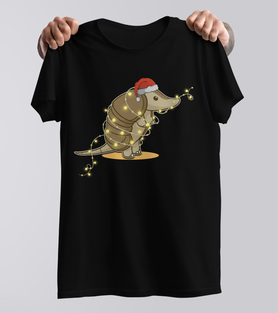 Santa Hat Armadillo Wrapped In Holiday String Lights T-Shirt