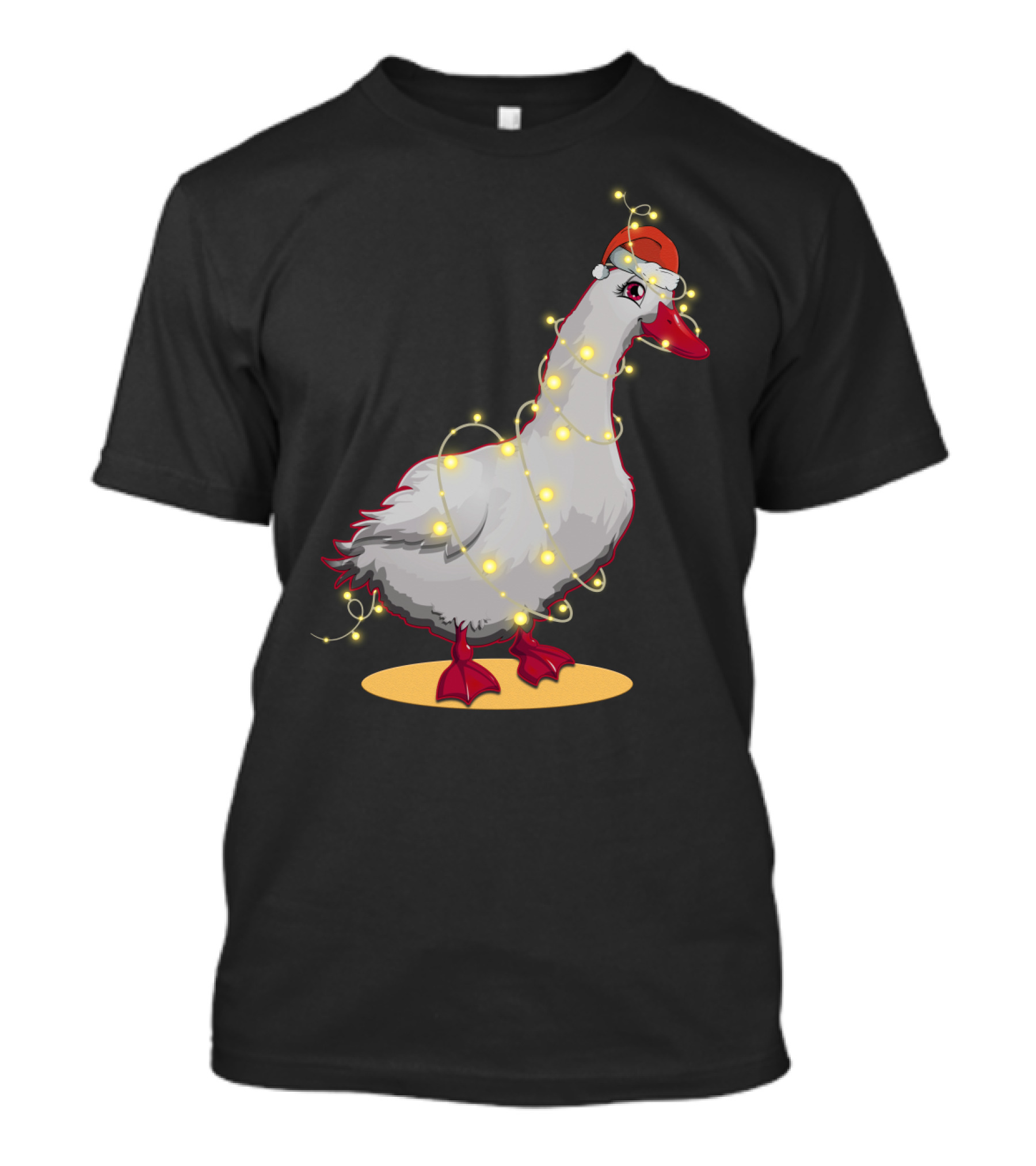Christmas Lights Duck Wrapped In Festive String With Santa Hat T-Shirt