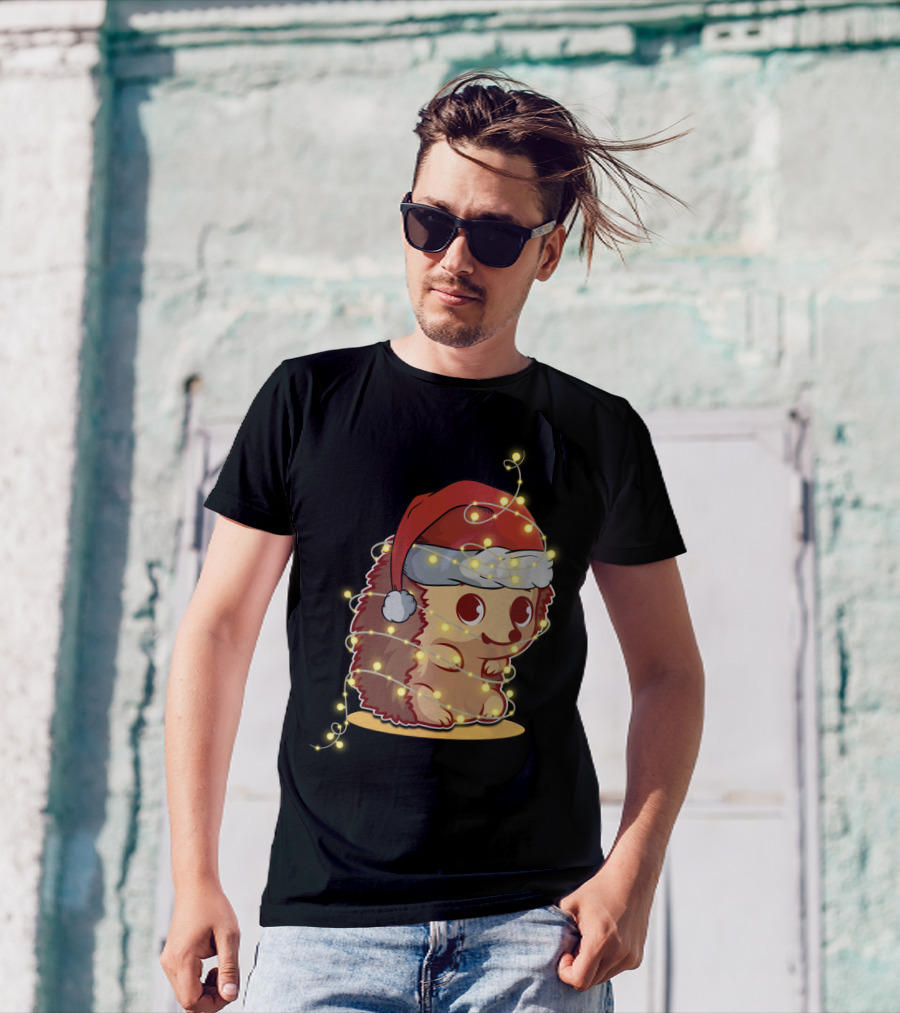 Santa Hat Festive Christmas Lights Hedgehog T-Shirt