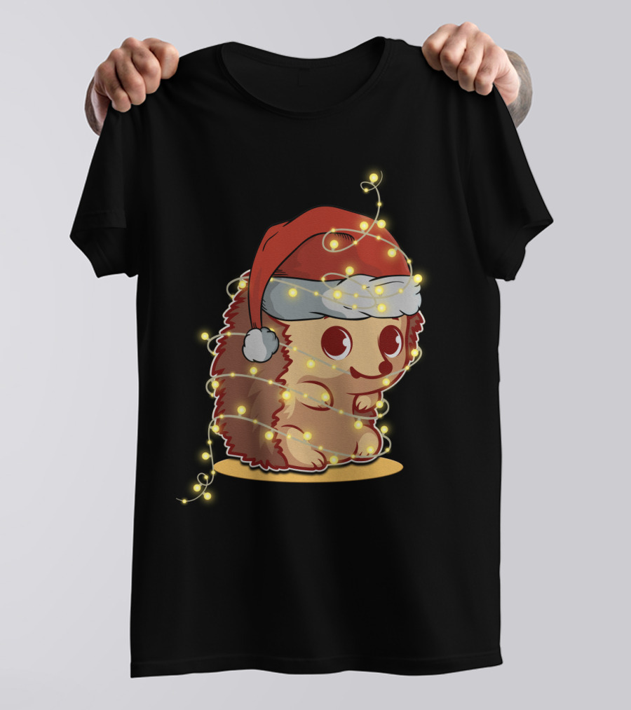 Santa Hat Festive Christmas Lights Hedgehog T-Shirt