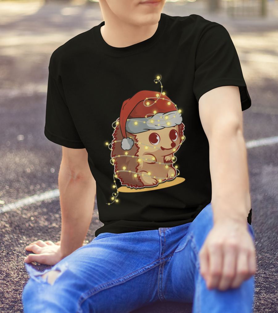 Santa Hat Festive Christmas Lights Hedgehog T-Shirt