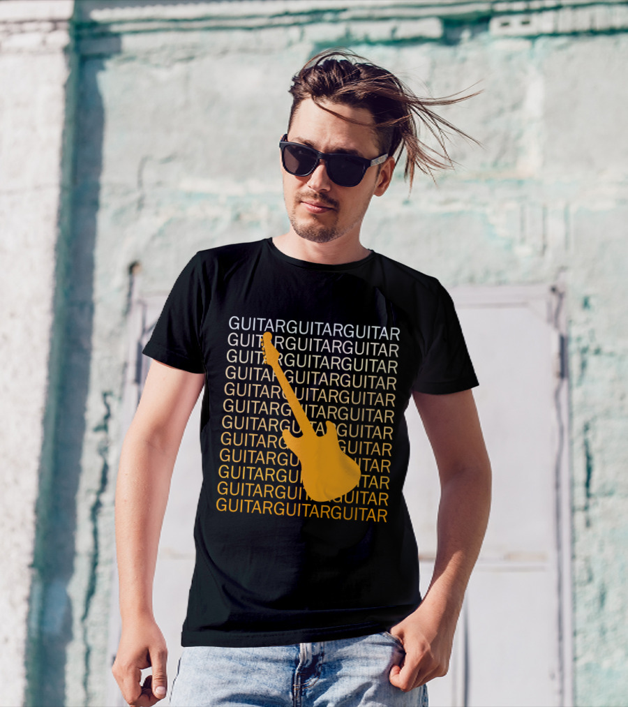 Guitar Guitar Repeated Yellow Electric Guitar T-Shirt