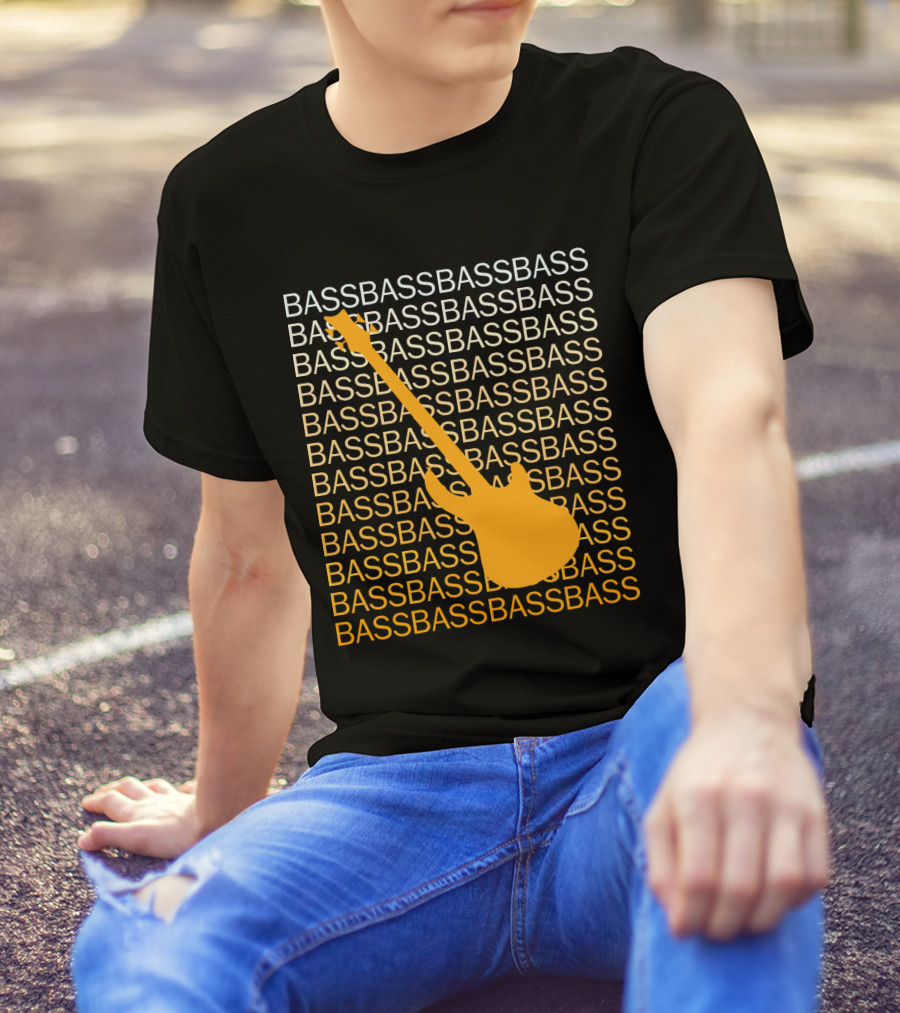 Bass Guitar Silhouette With Repeated Bass Text T-Shirt