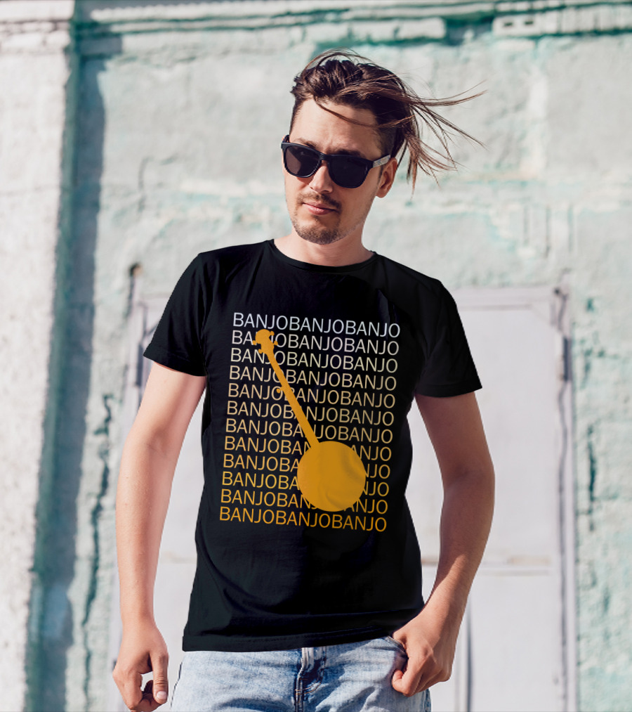 Banjo Repetition With Bold Orange Silhouette Highlight T-Shirt