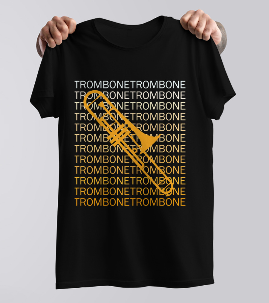 Trombone Repeated Pattern With Bold Yellow Trombone T-Shirt