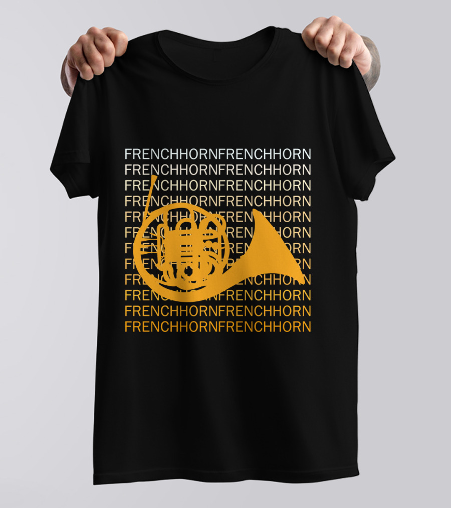 Repeating French Horn Text With Yellow Instrument T-Shirt