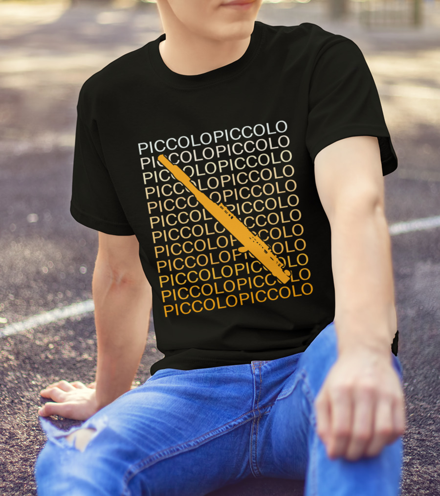 PICCOLO Word Pattern With Diagonal Orange Piccolo T-Shirt