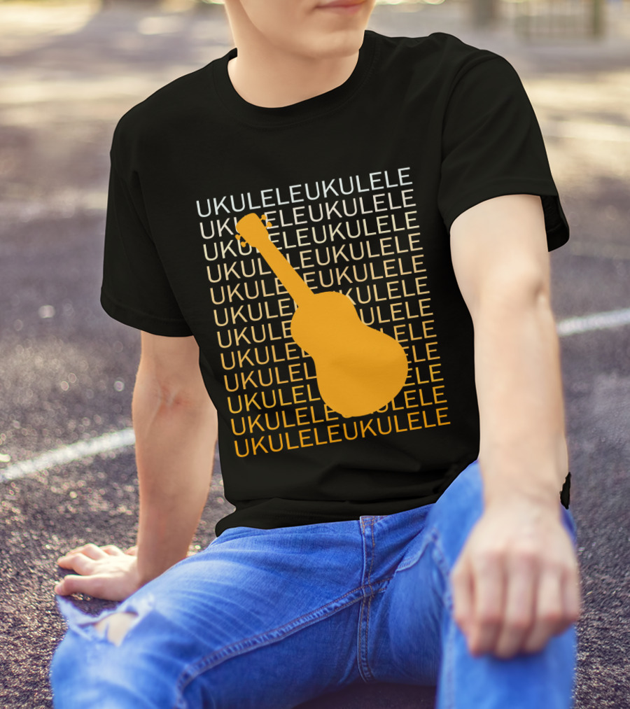 Repeating Ukulele Text With Orange Ukulele T-Shirt