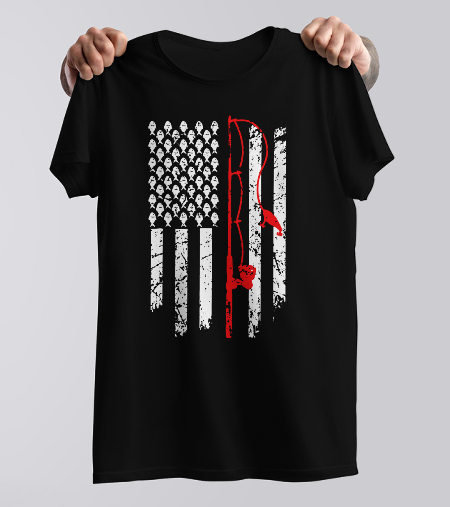 Vintage Fishing Rod American Flag T-Shirt