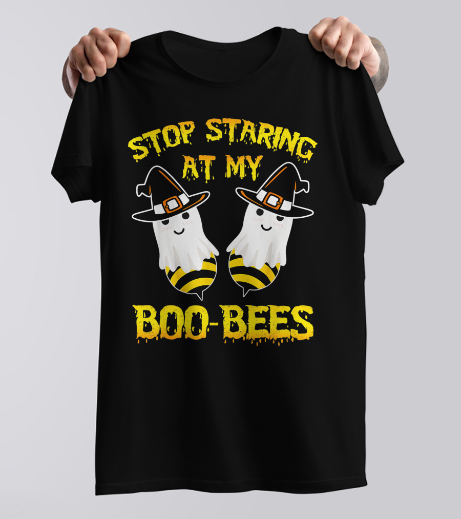 Stop Staring At My Boo Bees Halloween Ghost Bees Witch Hats T-Shirt