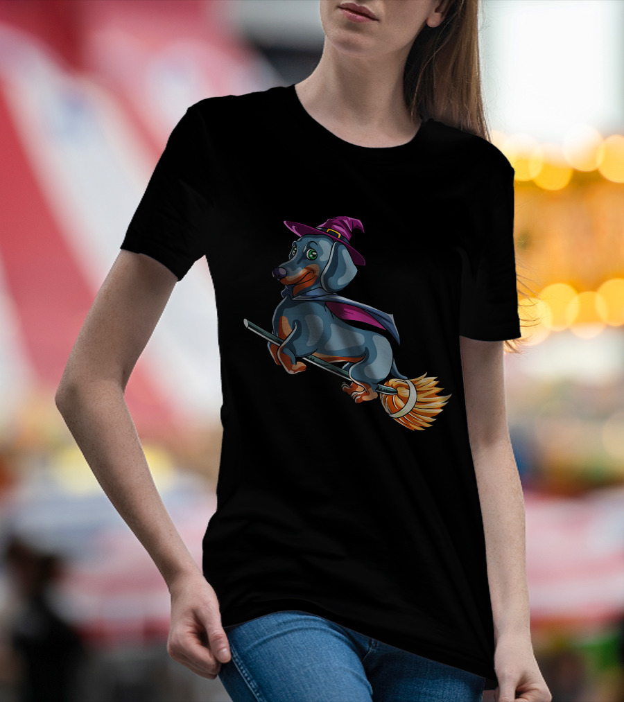 Halloween Dachshund Witch Costume Funny Scary T-Shirt