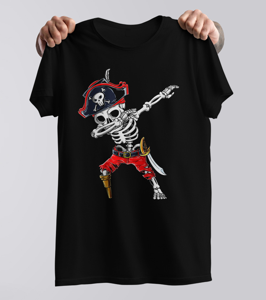 Dabbing Skeleton Pirate With Skull Hat And Sword T-Shirt