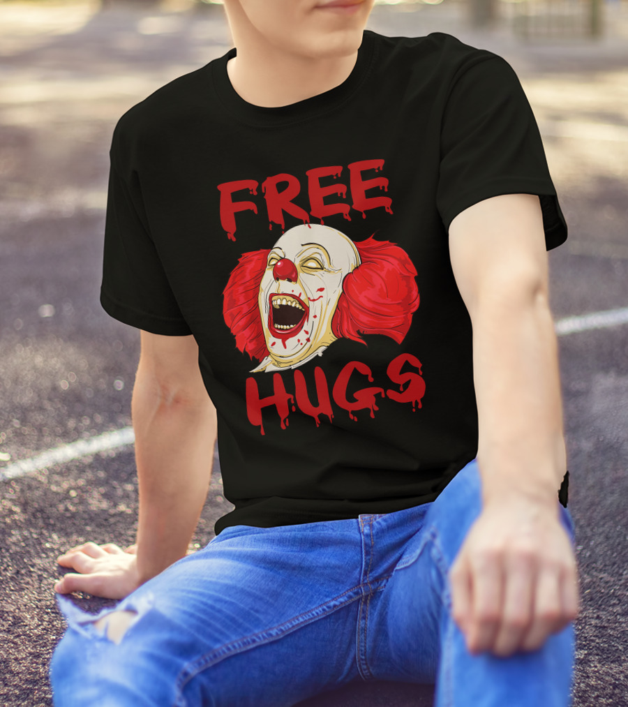 Free Hugs Halloween Evil Killer Scary Clown Horror T-Shirt