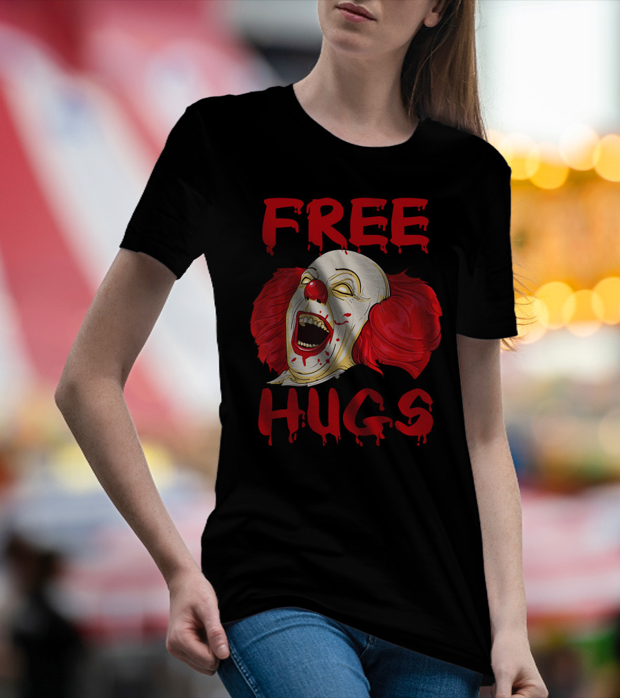 Free Hugs Halloween Evil Killer Scary Clown Horror T-Shirt