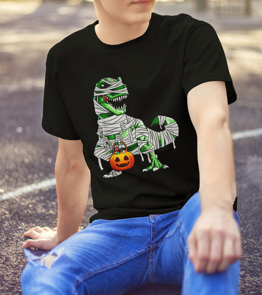 Halloween Pumpkin Mummy Dinosaur T-Shirt