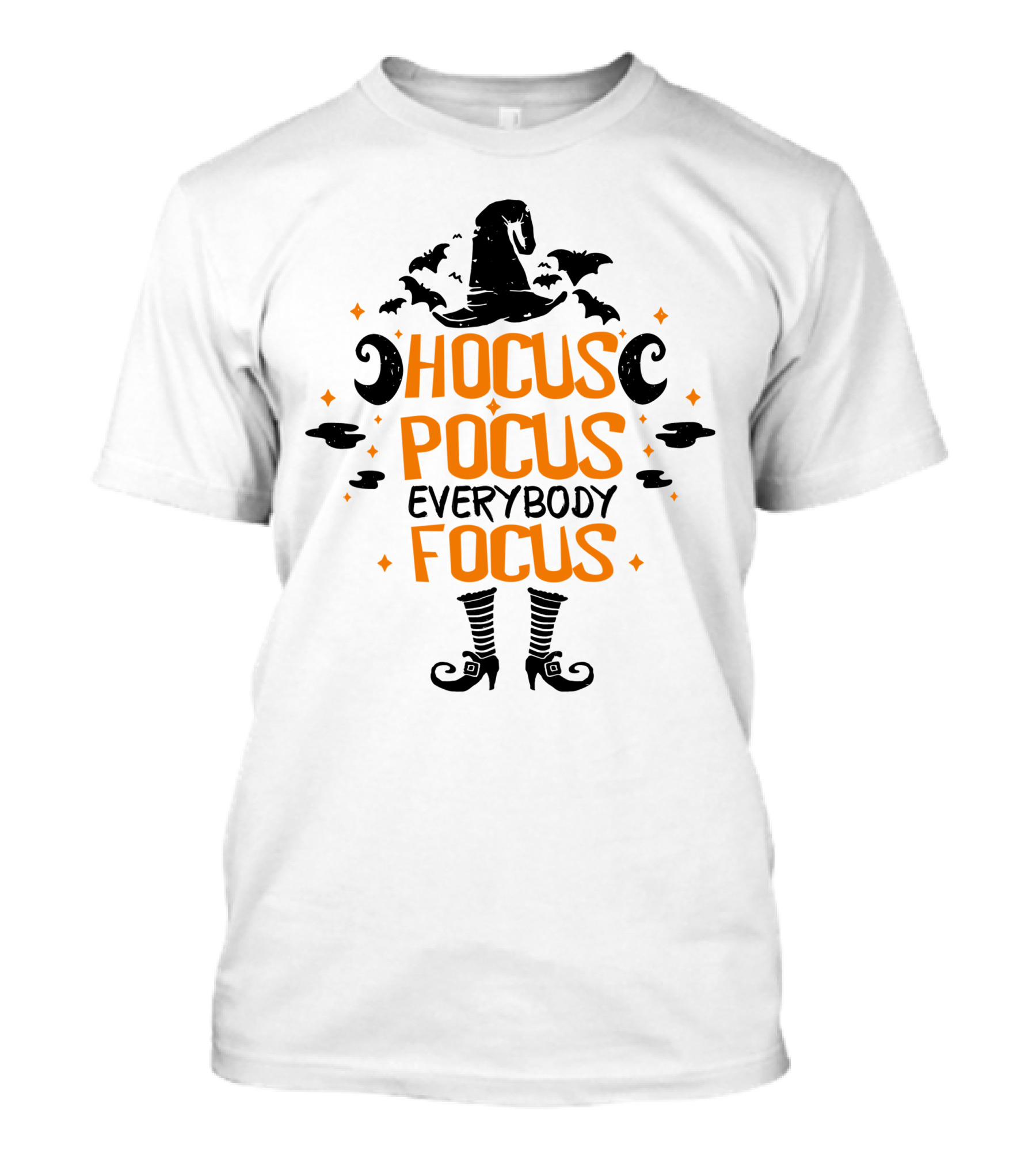 Halloween Hocus Pocus Everybody Focus Funny Teacher Witch Hat Bats Boots T-Shirt