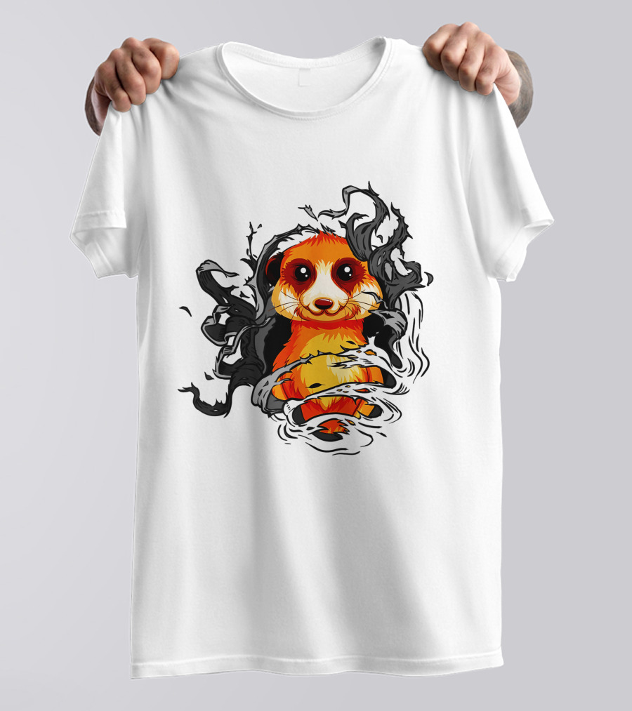 Meerkat Vivid Orange Burst Black Swirls T-Shirt