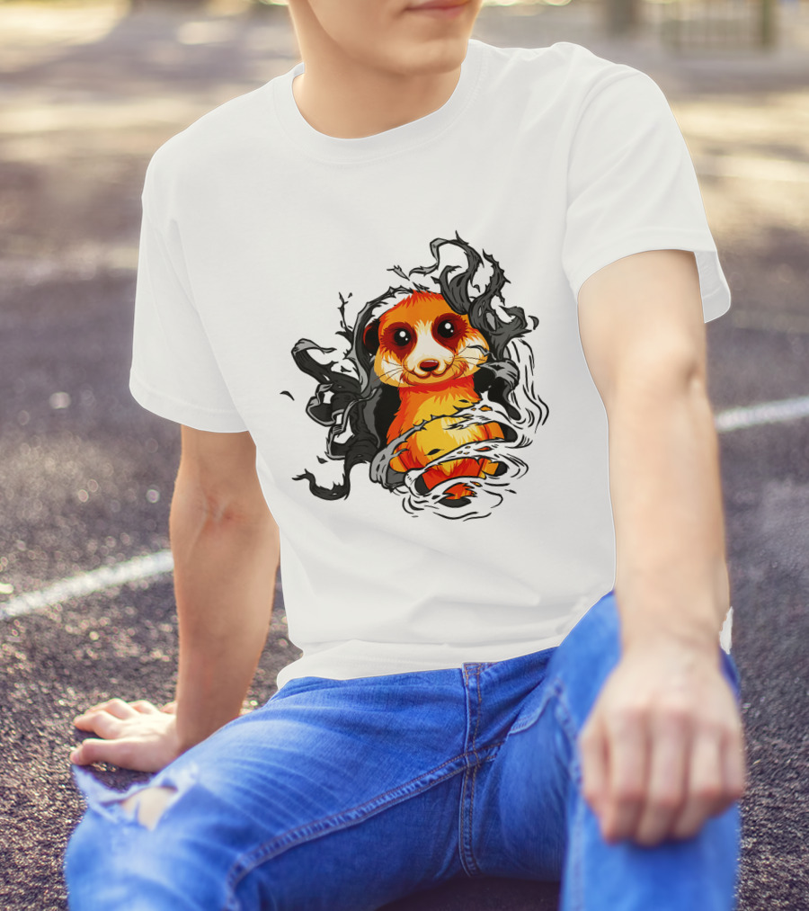 Meerkat Vivid Orange Burst Black Swirls T-Shirt