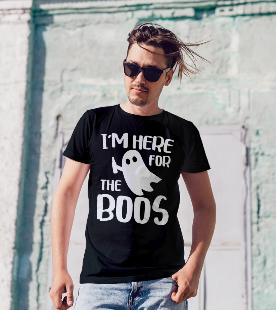 I'm Here For The Boos Halloween Ghost Holding Bottle T-Shirt