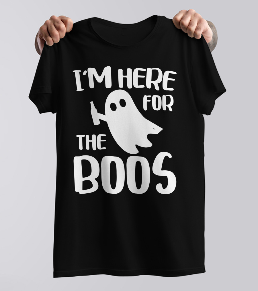 I'm Here For The Boos Halloween Ghost Holding Bottle T-Shirt