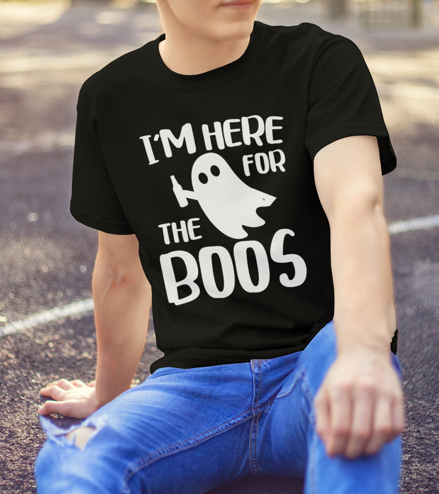 I'm Here For The Boos Halloween Ghost Holding Bottle T-Shirt
