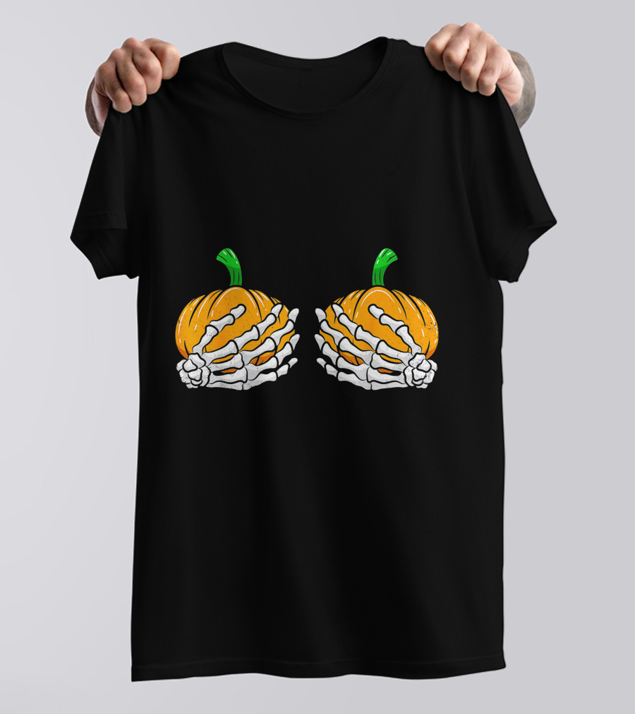 Halloween Pumpkin Skeleton Hands Bra T-Shirt