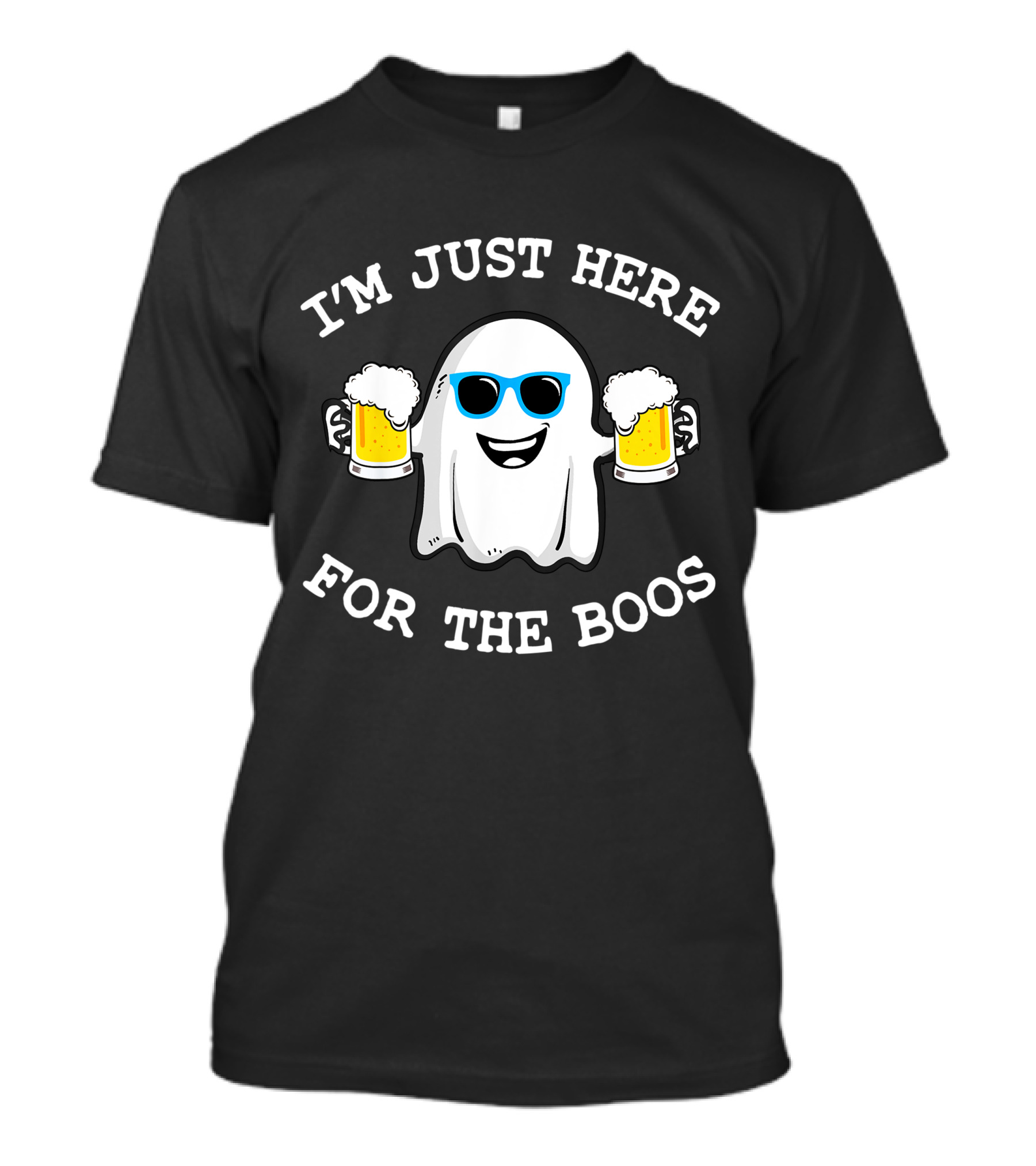 I'm Just Here For The Boos Funny Halloween Ghost With Beers And Sunglasses T-Shirt