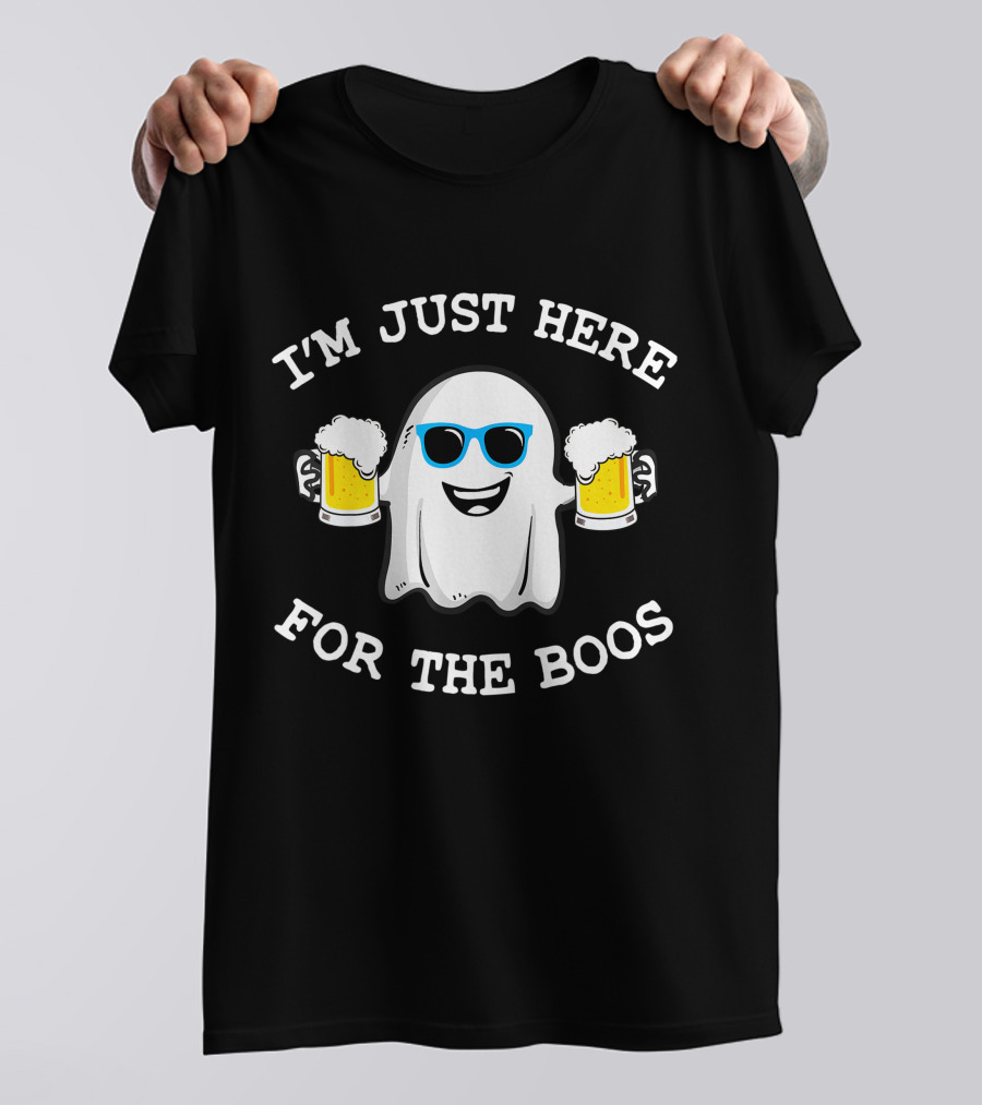 I'm Just Here For The Boos Funny Halloween Ghost With Beers And Sunglasses T-Shirt
