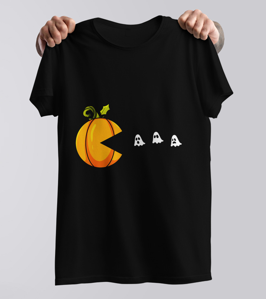 Pumpkin Pac-Man Chomping Ghosts Halloween T-Shirt