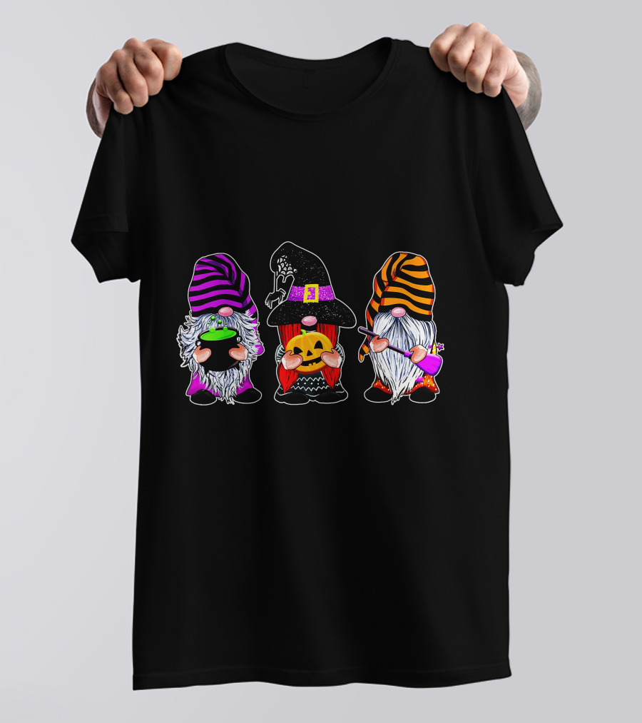 Halloween Gnomes Cute Autumn Pumpkin Fall Funny Holiday Wizard Hat Cauldron T-Shirt