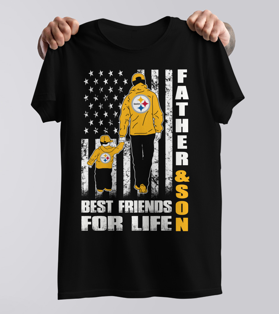 Father And Son Best Friends For Life Steelers Flag Background T-Shirt