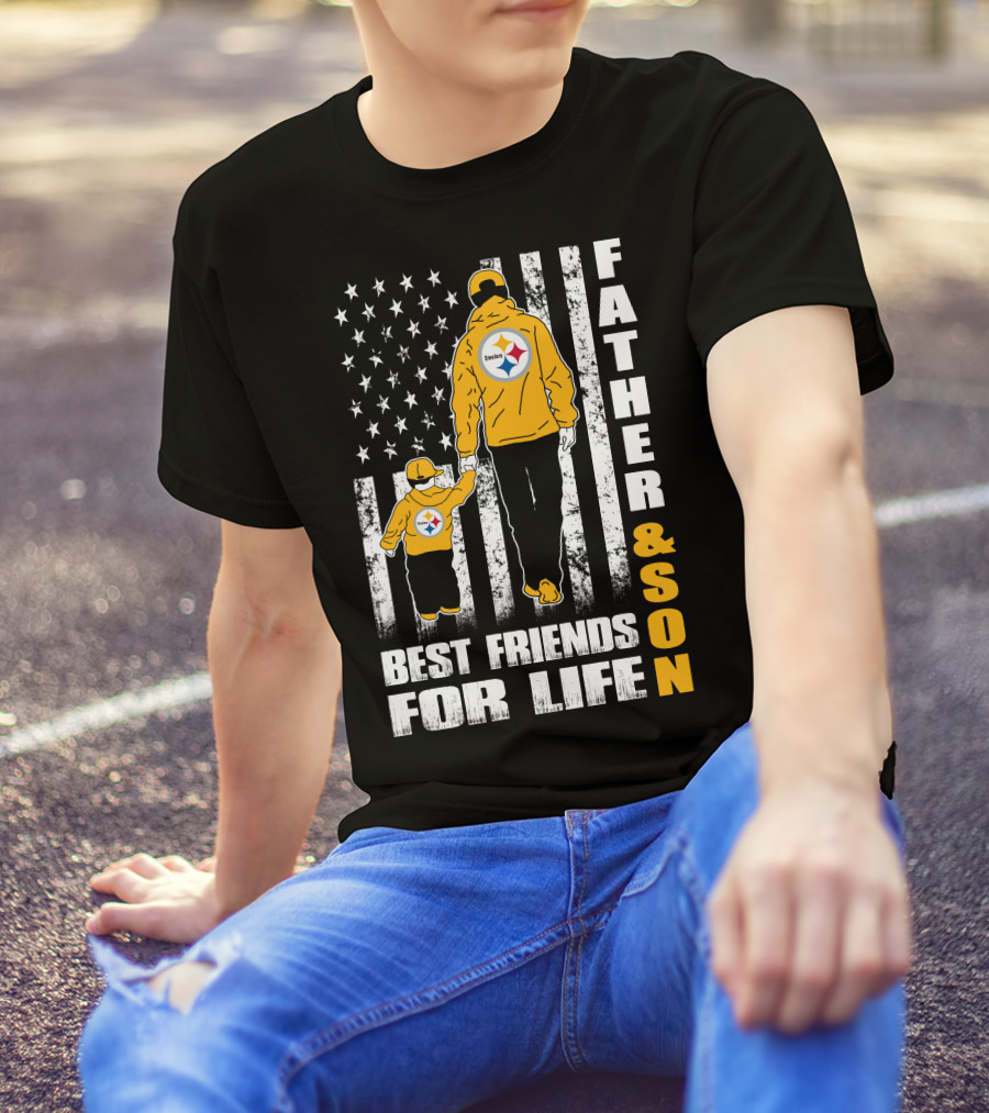Father And Son Best Friends For Life Steelers Flag Background T-Shirt