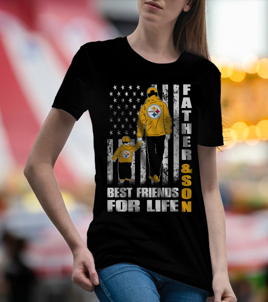 Father And Son Best Friends For Life Steelers Flag Background T-Shirt