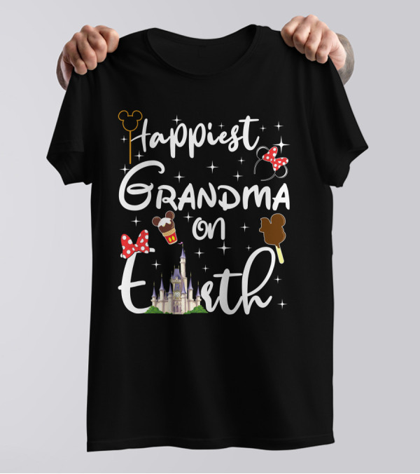 Happiest Grandma On Earth Castle Mouse Ears Ice Cream And Bows T-Shirt