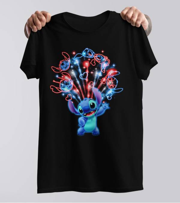 Stitch Fireworks Hearts Sparkle Fun T-Shirt