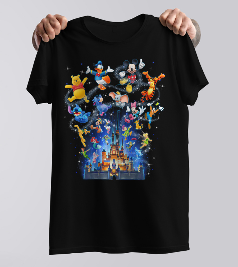 Disney Character Magic Celebration With Mickey, Donald, Pooh, Tigger, And Friends At Iconic Castle T-Shirt