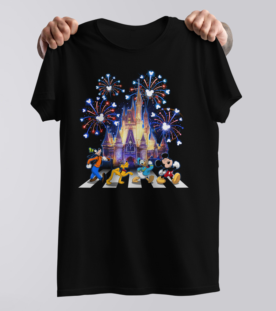 Firework Castle Abbey Road Mickey Goofy Donald Pluto T-Shirt
