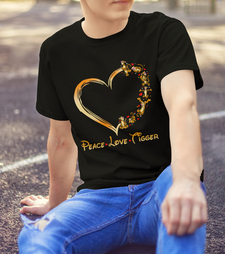 Peace Love Tigger Heart With Tigger And Hearts T-Shirt