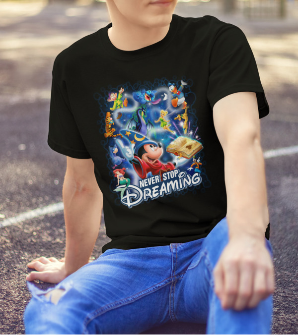 Never Stop Dreaming Disney Characters Magic Book T-Shirt