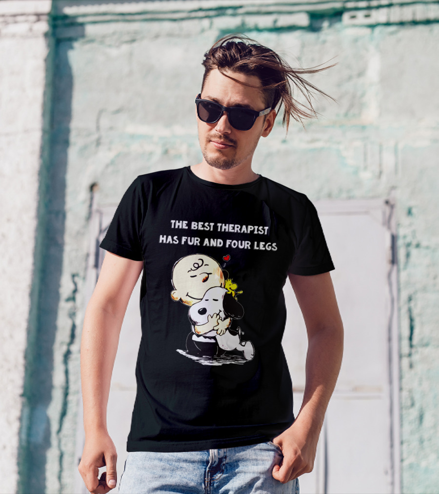 The Best Therapist Has Fur And Four Legs Charlie Brown Snoopy Woodstock Hug T-Shirt