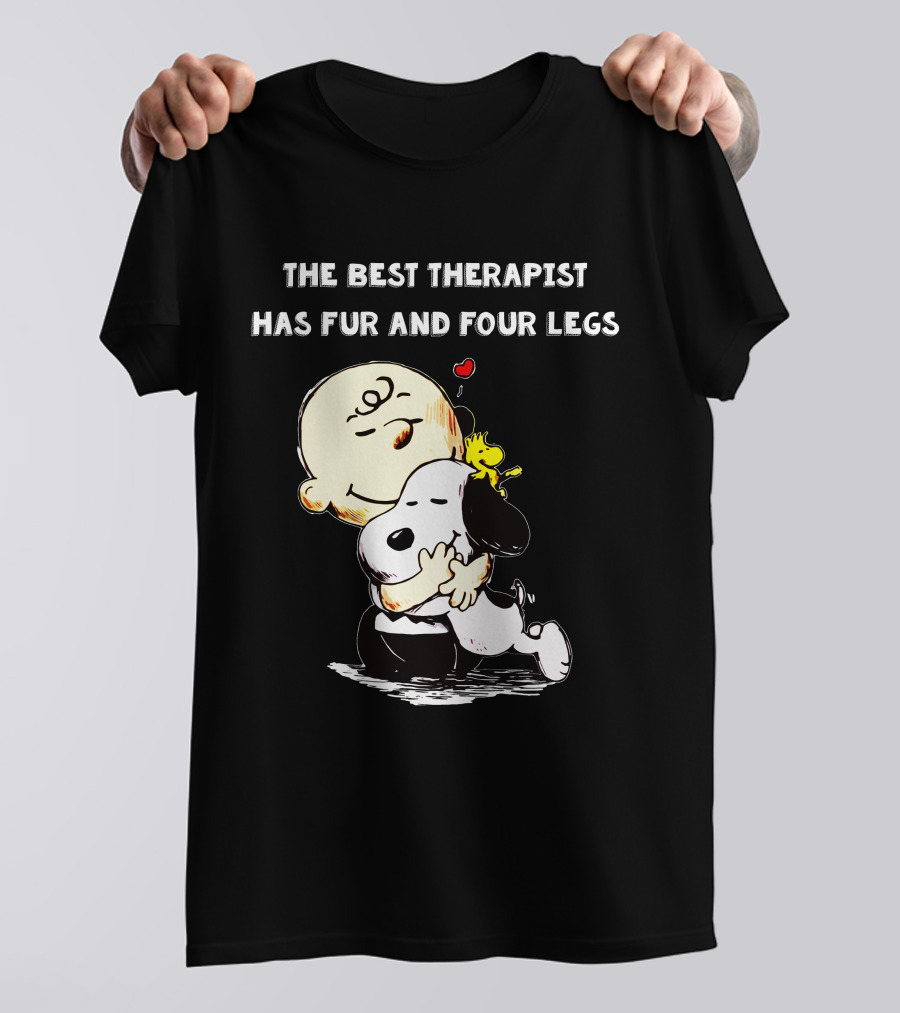 The Best Therapist Has Fur And Four Legs Charlie Brown Snoopy Woodstock Hug T-Shirt