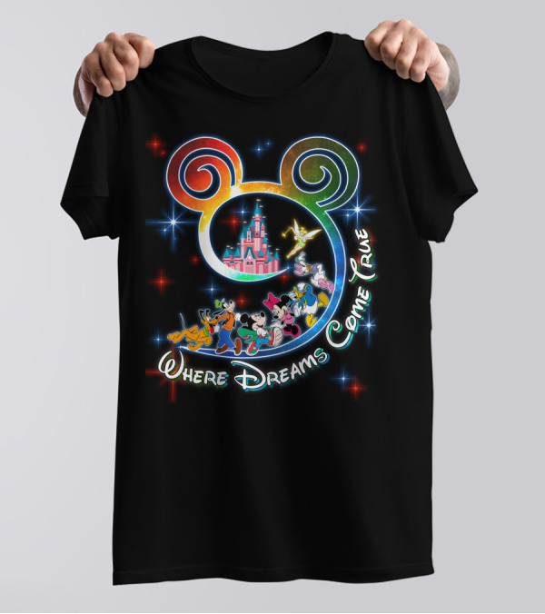 Where Dreams Come True Disney Castle Mickey Minnie Goofy Donald Pluto Tinkerbell T-Shirt