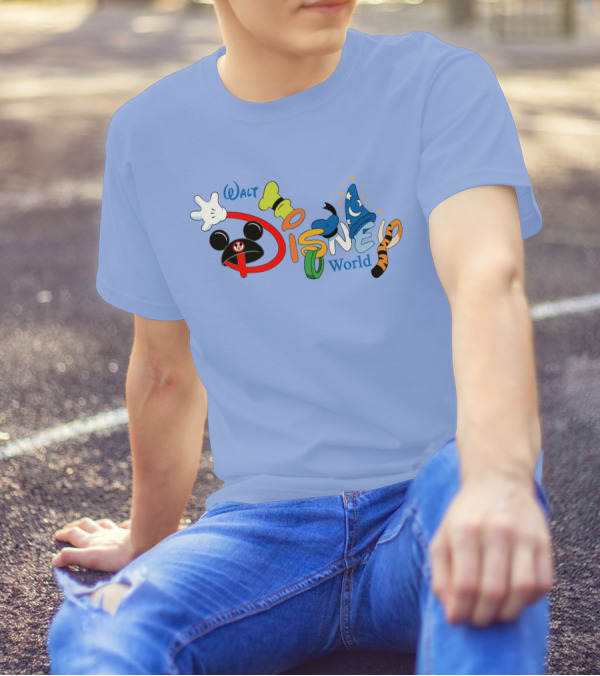 Walt Disney World Mickey Goofy Sorcerer Tigger Stylized Text T-Shirt