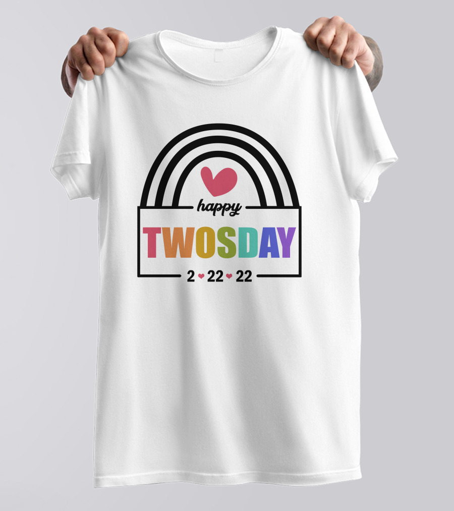 Happy Twosday 2-22-22 Rainbow Heart T-Shirt