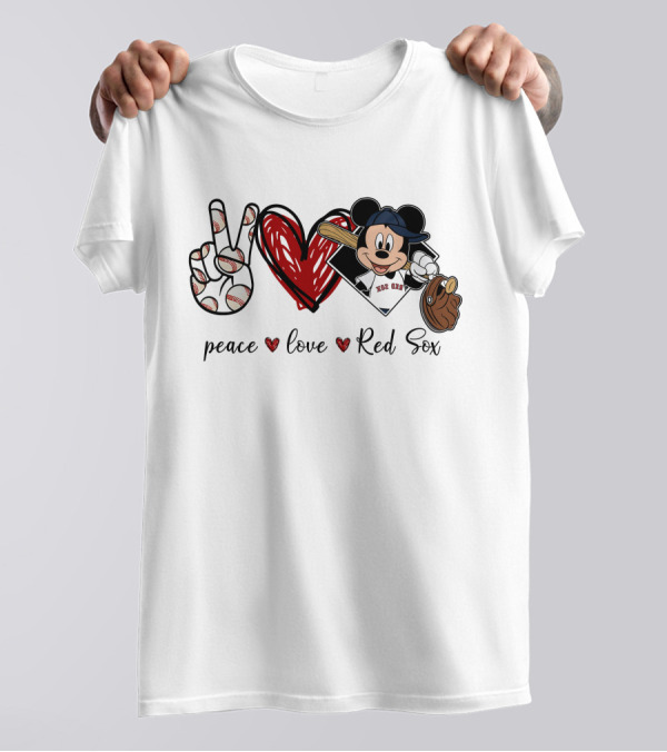 Peace Love Red Sox Mickey Baseball T-Shirt