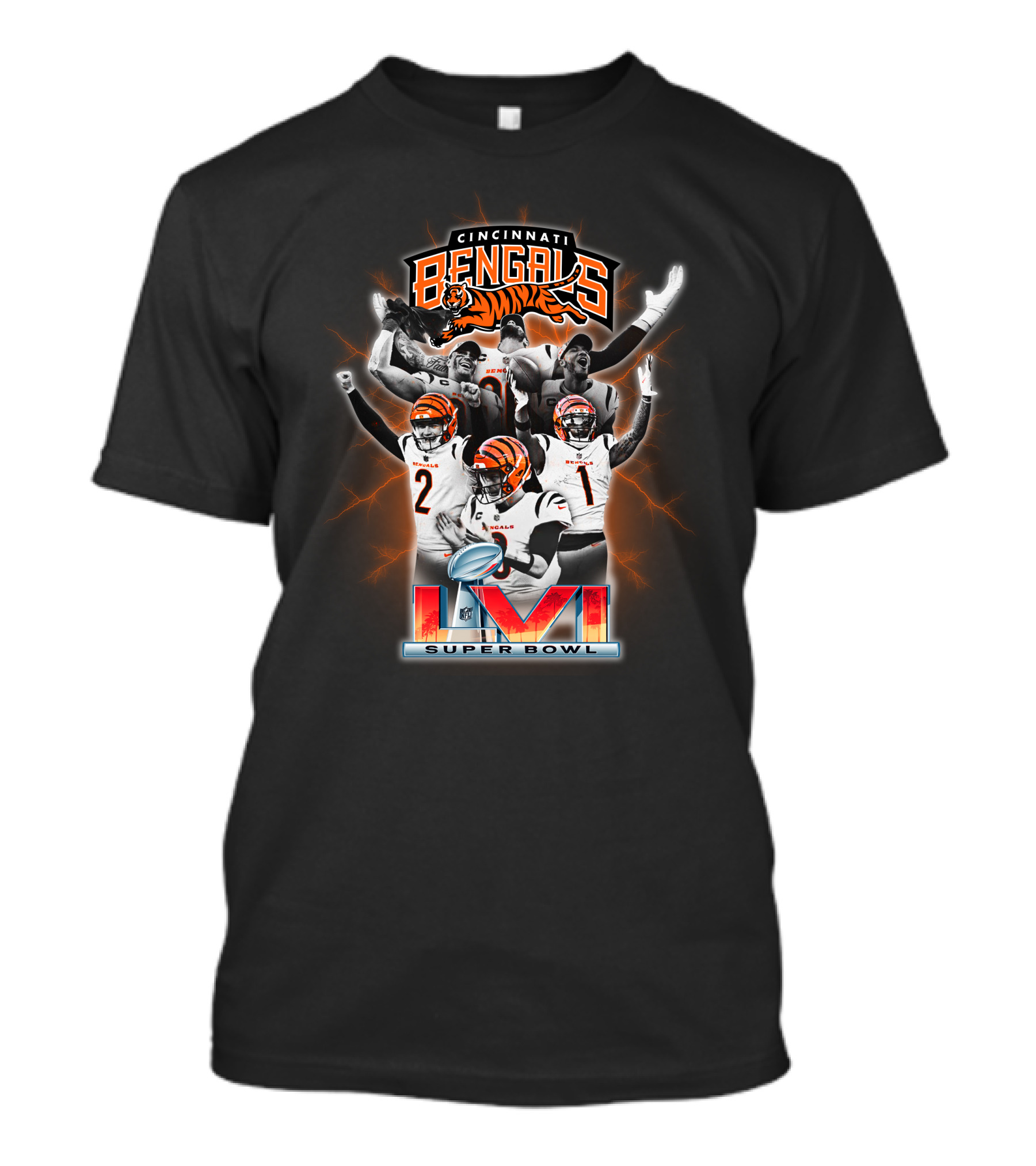 Cincinnati Bengals Players Celebrating Super Bowl LVI With Tiger Logo And Trophy T-Shirt