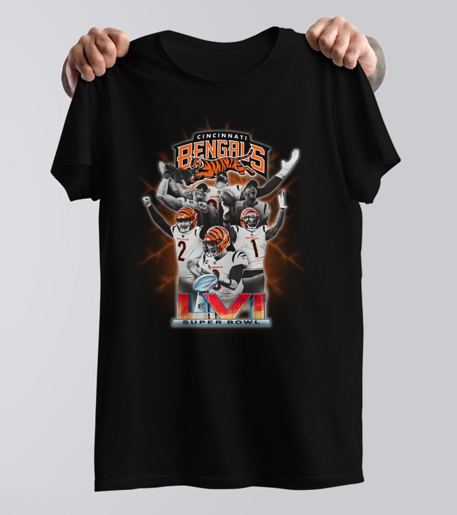 Cincinnati Bengals Players Celebrating Super Bowl LVI With Tiger Logo And Trophy T-Shirt