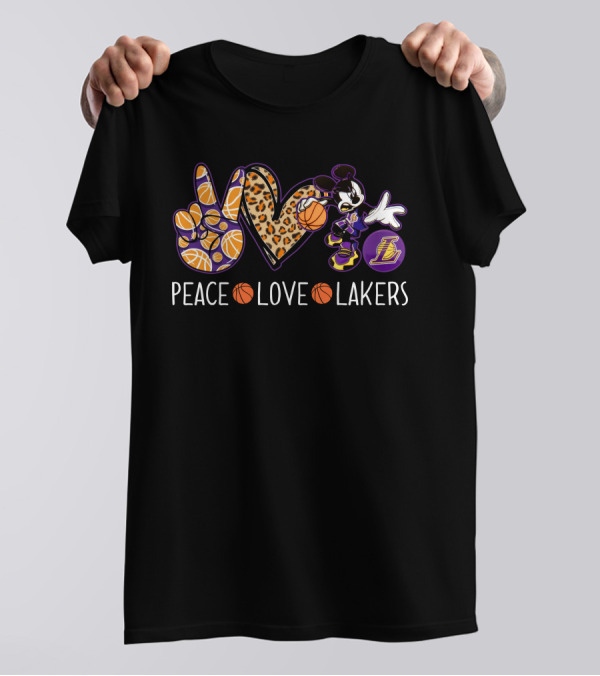 Peace Love Los Angeles Lakers Basketball Mickey T-Shirt