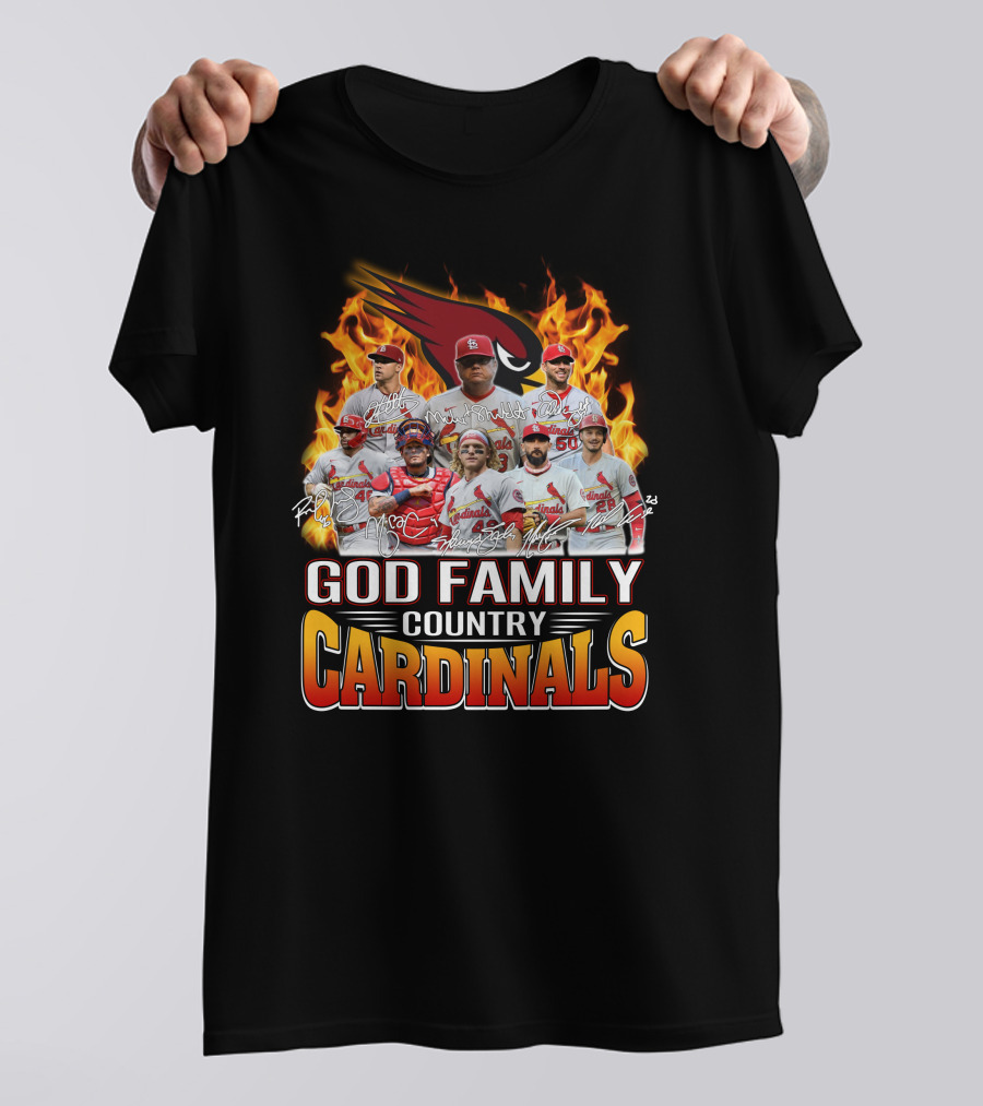God Family Country Cardinals Baseball Team Fire Background T-Shirt
