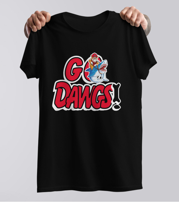 Go Dawgs Bulldog Riding Shark T-Shirt